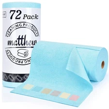 Matthew Microfiber Cleaning Cloth Roll 72Pack (12"X12") Reusable Paper