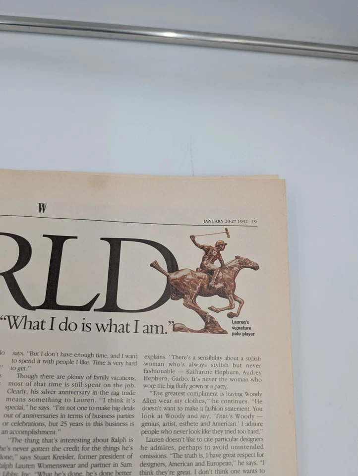 Ralph Lauren Interview Article 1992 90s Ad Advertising W Magazine Fashion VTG Foto 2 de 4