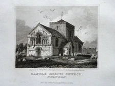 Original Antiquarian Norfolk Engraving (1818) Castle Rising Church - Print