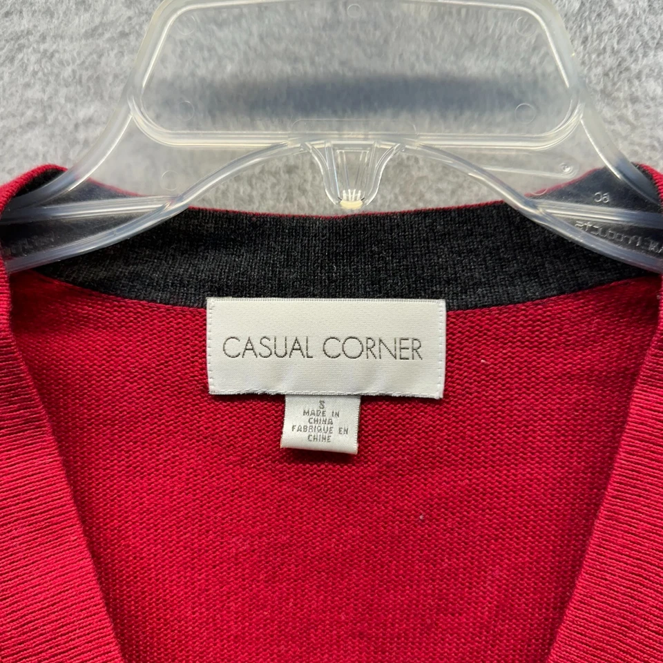 Cárdigan Esquinero Informal Mujer Pequeño Rojo 100% Lana Suéter Informal Damas Foto 3 de 4