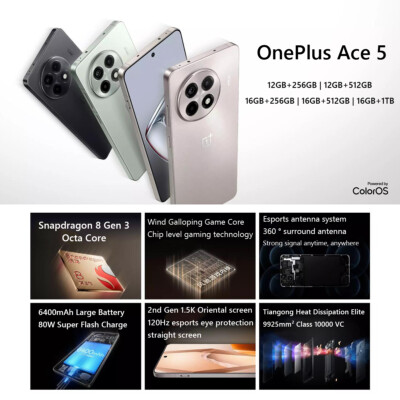 OnePlus Ace 5 5G Snapdragon 8 Gen 3 NFC 120Hz 50MP Camera OnePlus Ace 5 5G Snapdragon 8 Gen 3 NFC 120Hz 50MP Camera