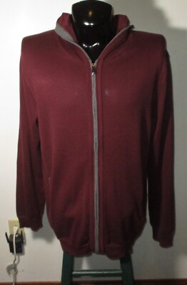 TASSO ELBA Burgundy Full Zip 100% Supima Cotton Hooded Sweater Size XL NWT