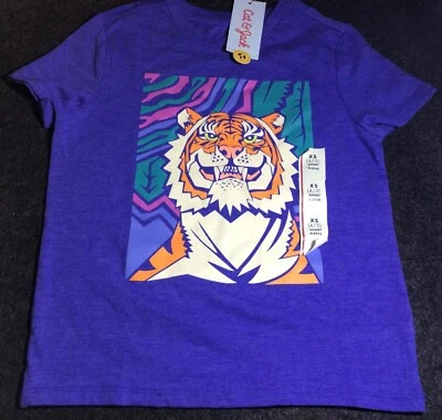 NWT Cat & Jack Short Sleeve T-Shirt Jungle Tiger Blue Sizes XS (4/5) - XL (14)