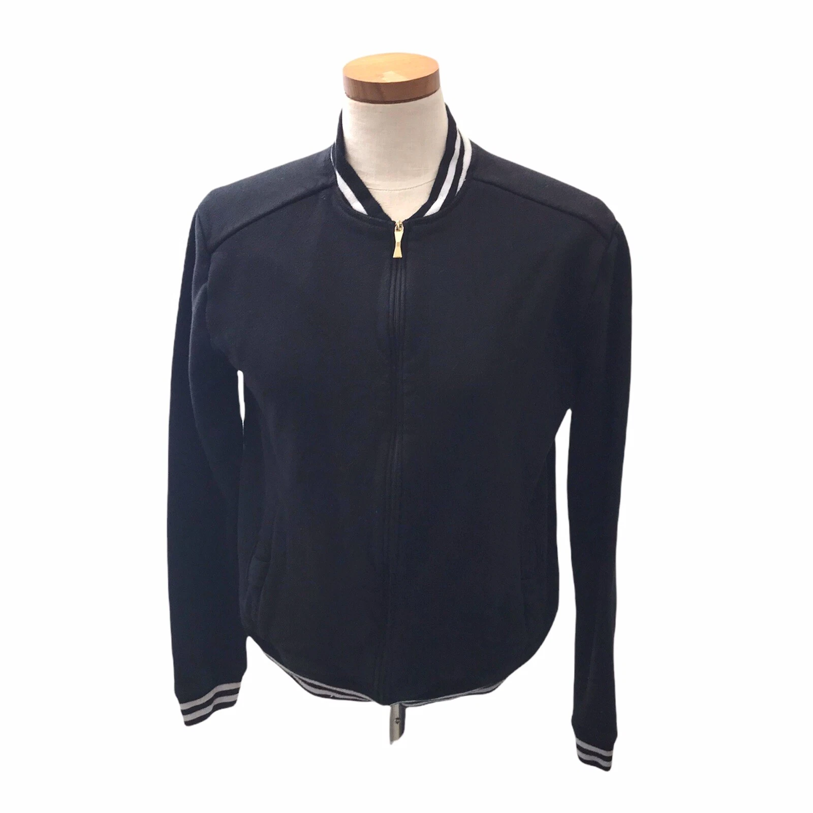 Giacca Kate Spade NY Beyond Yoga Track nera full zip a righe accento taglia Med B2