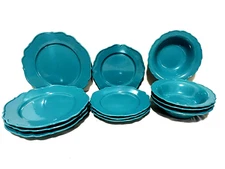The Pioneer Woman Teal 12 Piece Set Of 4 Each Dinner & Salad Plates & Bowls