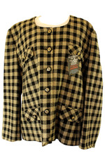 Vintage Ann Harvey Collarless Brown/check Size 24 Collarless Ladies Tweed Jacke