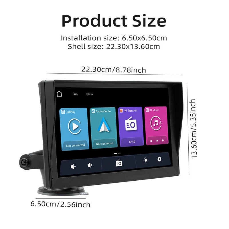 9英寸便携式触摸屏车载仪表板监视器立体声带无线CarPlay收音机套件 — 第 2/4 张图片