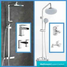 Thermostatic Shower & Taps Chrome Mixer Drench Twin Head Bathroom Tap Bath Taps 