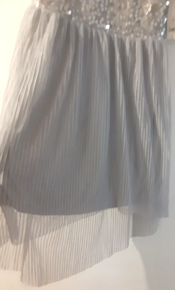 Vestido George Niñas Gris/Plateado Lentejuelas 10-12 Plisado Capas Fiesta Vacaciones Foto 4 de 4