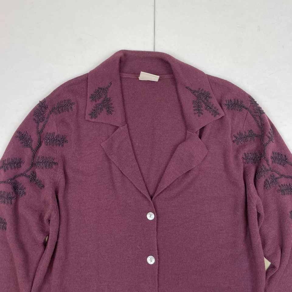 Country Casuals Cardigan Medium Purple Womens Wool Blend Embroidered - Image 2 of 4