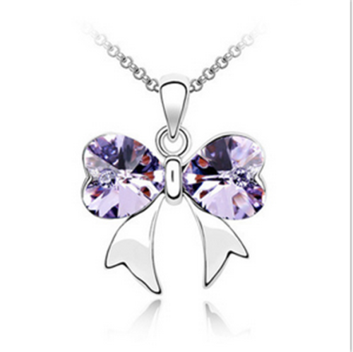FOCALOOK - Collier Pendentif Nœud Papillon Femme - Acier Inoxydable Plaqué Or/argent, Chaîne 45+5 Cm Réglable - 2