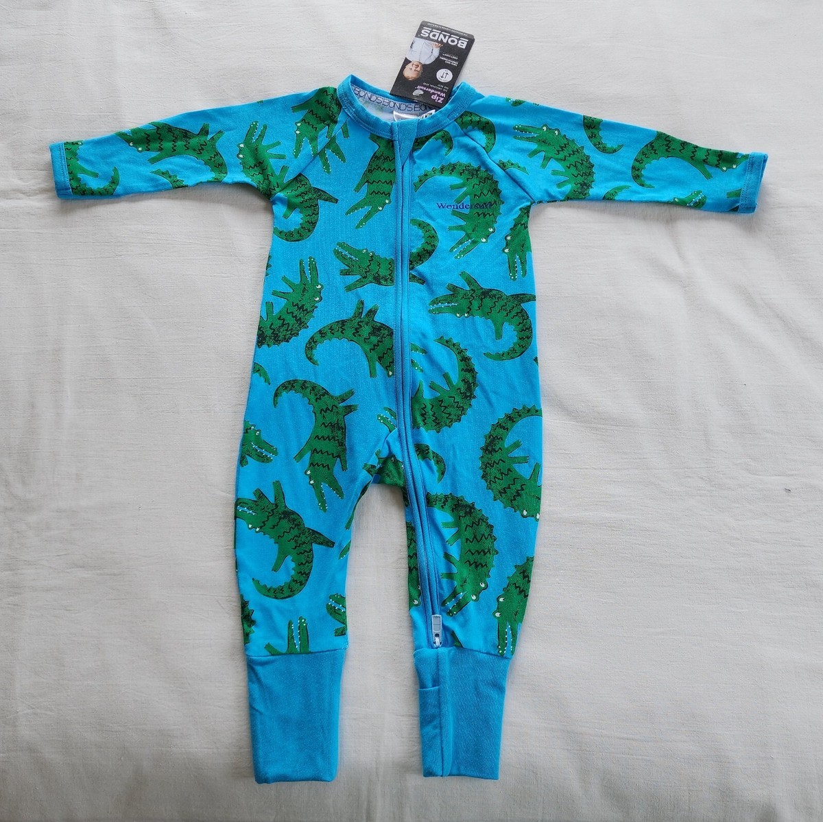 Bonds BZBVW 3G2 Crocodile Blue Printed Zip Wondersuit Romper Size