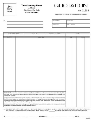 100 Quotation Forms / 8.5 x 11 / 2 Part Carbonless / TMG084 - 第 1/1 張圖片