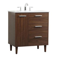Elegant Decor Baldwin 30" Solid Wood and MDF Bathroom Vanity in Walnut