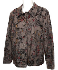 Christopher & Banks Jacket Size Small Brown Black Flocked Velvet Paisley Design