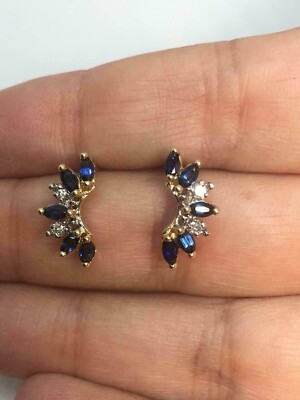 1.50Ct Marquise Cut Simulated Blue Sapphire Curve Earring 14K Yellow Gold Plated