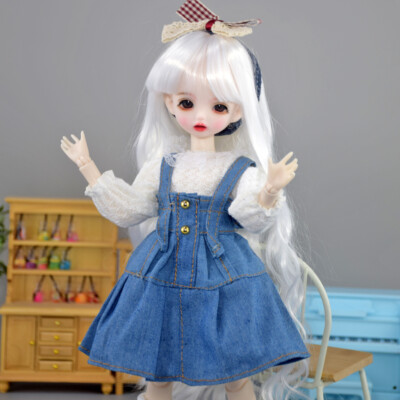 Cute 12 inch Height Girl Doll Toy w/ Removable White Wig Dress Shoes Full Set