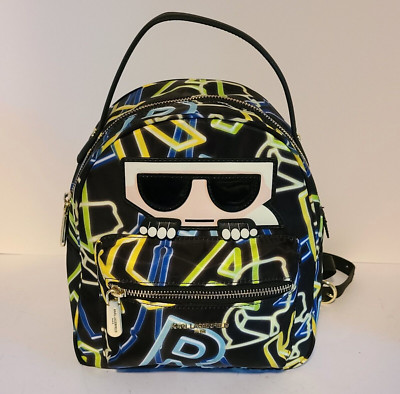 KARL LAGERFELD PARIS AMOUR BACKPACK NYLON MINI BLACK NEON LETTERS