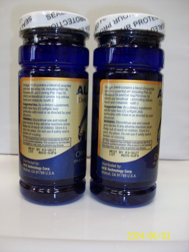 Aceite de pescado de aguas profundas de Alaska 1000 mg Omega 3-6-9 100 cápsulas blandas (2 btl.) Foto 3 de 3