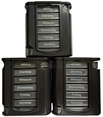 HUB 3 x Medikamentenbox TOWER SCHWARZ Pillendose 7 Tage Tablettenbox Pillenbox Medis
