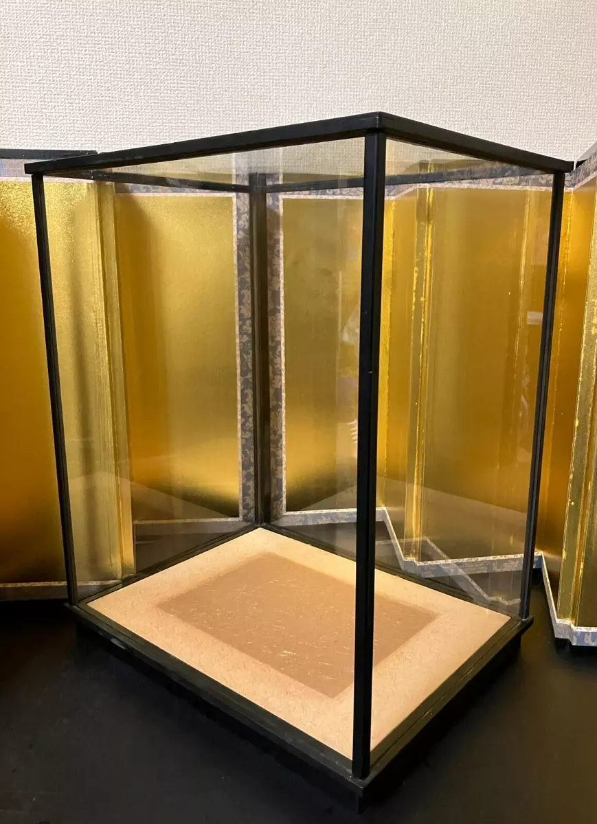 Vintage Japanese Doll Display Glass Case Geisha Wood Frame H16.9