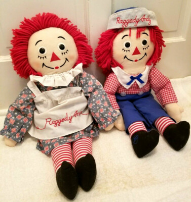 Raggedy Ann + Raggedy Andy Set Nice Stuffed Cloth Dolls Poseable