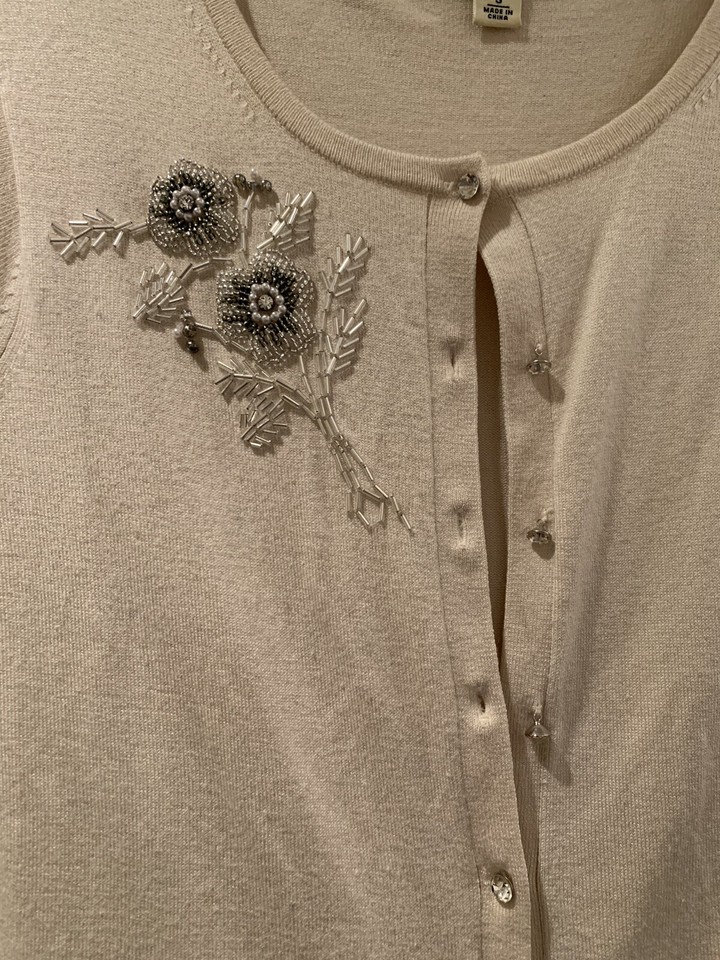Banana Republic Silk Cashmere Beige Emroidered Cardigan Size Small eBay