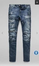 G-Star Raw Men’s 5620 Knee Zip Skinny Jeans Painted Prussian Blue $240 New