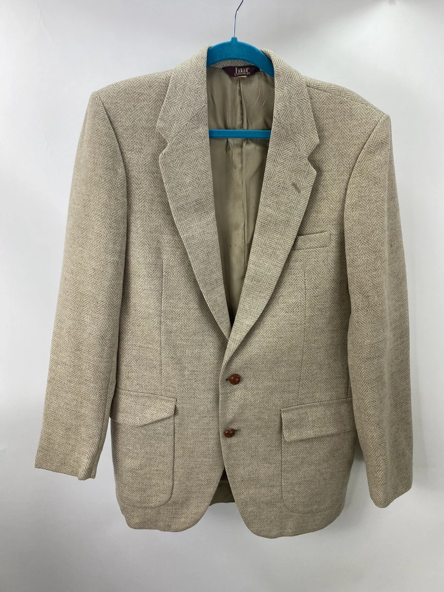 VTG Farah Clothing Co. Men s Wool Tweed Herringbone Tan Sport Coat