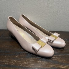 SALVATORE FERRAGAMO LEATHER VARA PUMPS HEELS PINK BOW SIZE 7AA Vintage need work