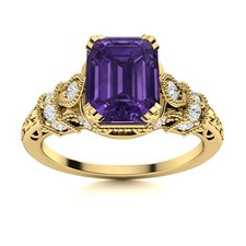 Natural Amethyst 925 Silver Mother Boho Solitaire Prong Crown Chakra Ring