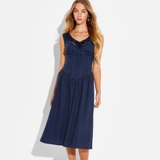 Women's Button-Front Lace Midi Dress - Wild Fable Navy Blue Polka Dots