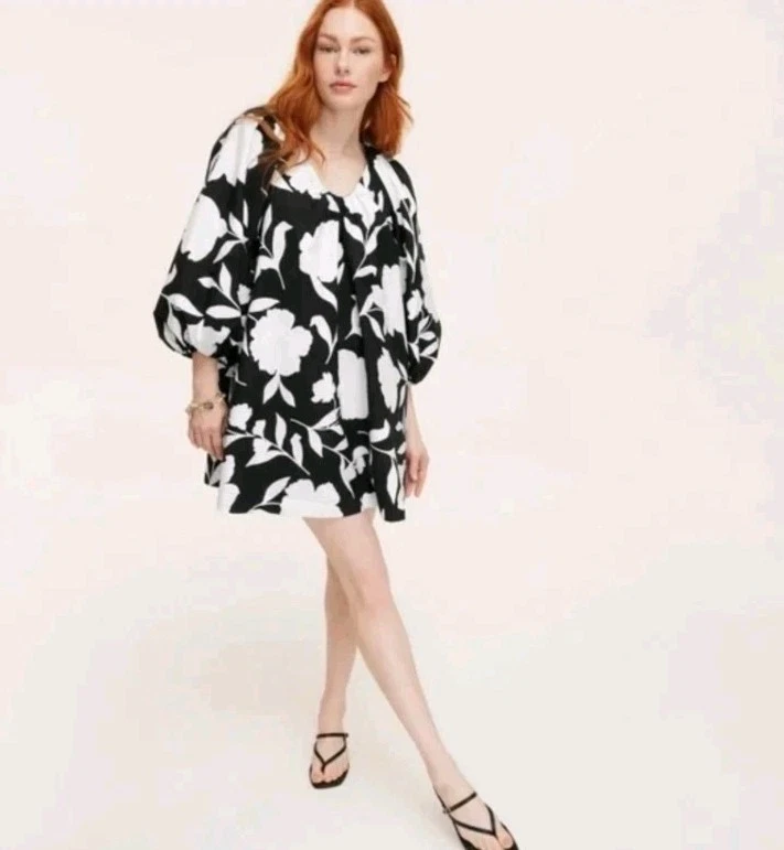 Mini abito Kate Spade Target classico rosa popeline manica lunga nero bianco XL NUOVO CON ETICHETTE
