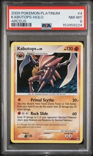 2009 POKEMON PLATINUM ARCEUS #4 KABUTOPS-HOLO PSA 8