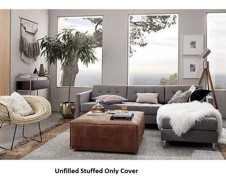 Handmade Genuine Leather Moroccan Ottoman Footstool Pouffe Vintage Brown - Image 2 of 4