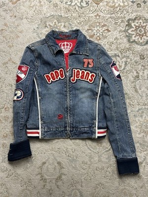 Pepe Jeans Y2K Vintage 90s Denim Woman s Jacket Size S Patches Embroidered