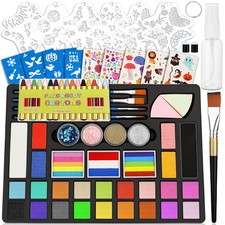Face Painting Kit, 27 Colors Non-Toxic Paint with Brushes, 16 Crayons, 6 Reus...