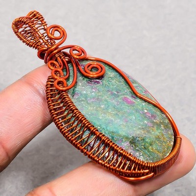 Ruby Fuchsite Oval Shape Gemstone Wire Wrap Copper Jewelry Pendant 2.7'' PG 1900