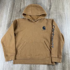 Carhartt Hoody Pullover Youth L 12 / 14 Tan Spellout Logo Sleeve See Measurement