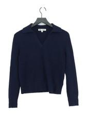 Uniqlo Damen Pullover M Blau 100% Wolle Kragen Pulli