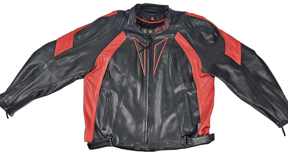 Vintage Leather Motorcycle Sportbike Race Jacket First Racing Red