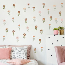 12Sheet Boho Wall Decals, 72Pcs Cute Flower Wall Decals, Flower Vinyl Walls Deca
