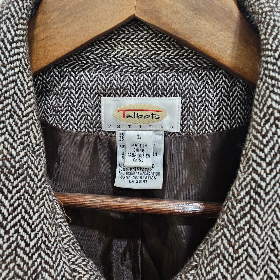 Chaleco Talbots Petites Cremallera Frontal Marrón Espiga Bordado Mujer L Foto 2 de 4