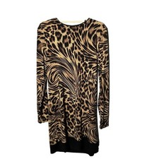 Michael Kors Womens Brown & Black Leopard Print Back Zip Mini Shift Dress Size M