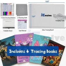 Led Drawing Board 7 Colors Light by JEVOLVE | 4 Tracing Book, Foldable Stand