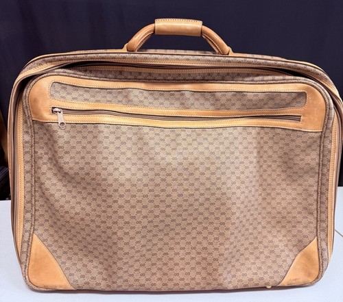 Late 1970s Canvas Gucci Large Travel Luggage/briefcase Vintage Authentic Gold HW