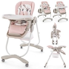 High Chair for Babies Toddlers w/ Rolling Wheels Adjustable Height Footrest
