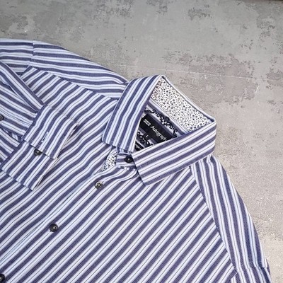 Marks & Spencer Autograph Hemd Herren Large Regular Fit Blau Gestreift Langarm