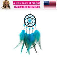 Rear View Mirror Accessories Small Dream Catcher for Car, Turquoise Blue Mini...
