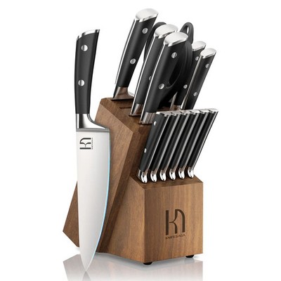 X3 Pro 15-Piece Knife Set w/ Wooden Block Kitchen Chef Knife Set - Open Box